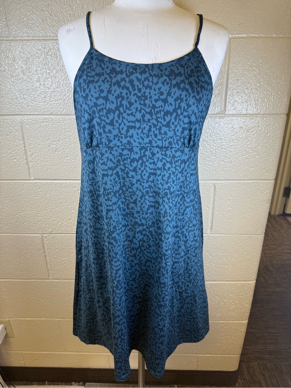 Prana Teal Blue Animal Print Spaghetti Strap Mini Sun Dress